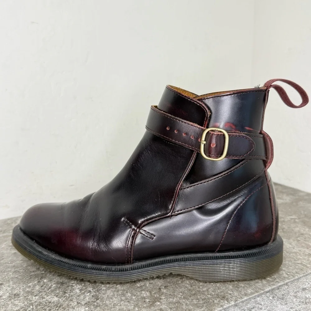 Dr Martens Teresa Cherry Red Rub Off Arcadia Buckle Leather Ankle Boots Size 7